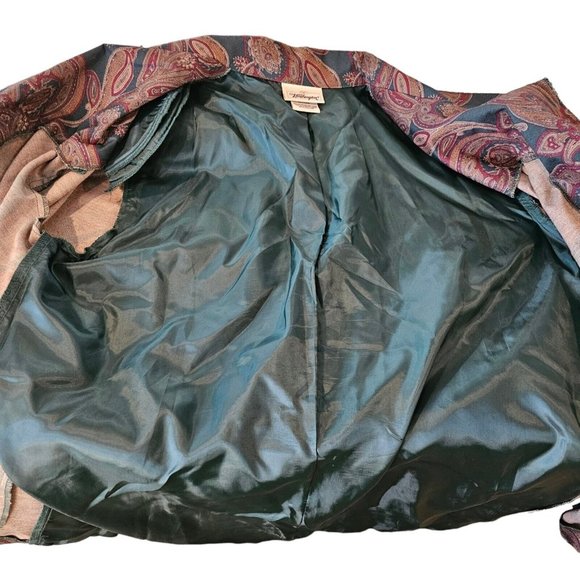 VTG 80s 90s Womens XL Dark Green Maroon Paisley Evening Blazer‎ One Button Thin - Picture 6 of 9
